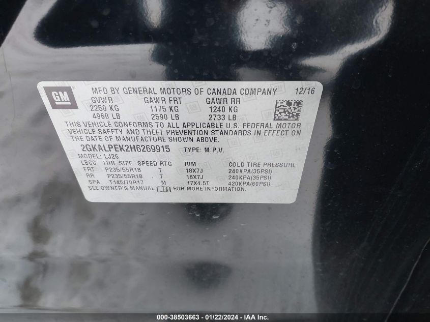 2017 GMC TERRAIN SLT - 2GKALPEK2H6269915