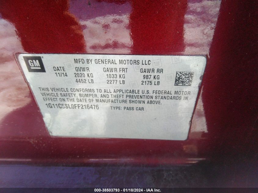 2015 CHEVROLET MALIBU 1LT - 1G11C5SL0FF216476