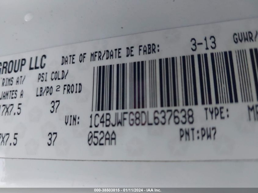 2013 JEEP WRANGLER UNLIMITED RUBICON - 1C4BJWFG8DL637638