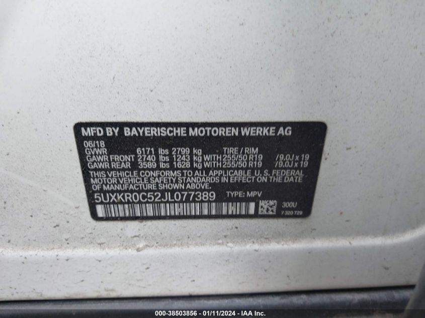 2018 BMW X5 XDRIVE35I - 5UXKR0C52JL077389