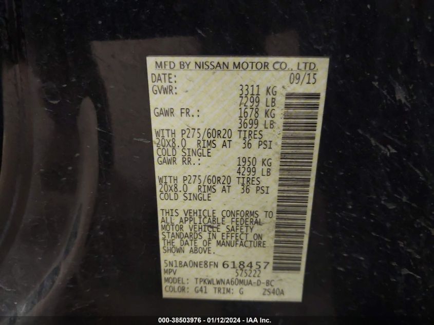 2015 NISSAN ARMADA PLATINUM - 5N1BA0NE8FN618457