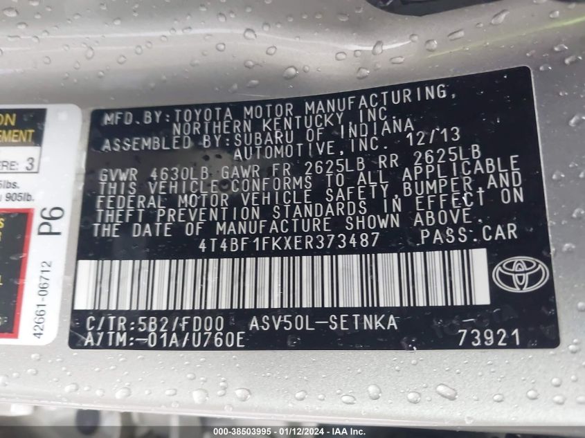 2014 TOYOTA CAMRY LE - 4T4BF1FKXER373487