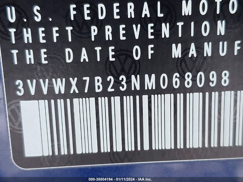 2022 VOLKSWAGEN TAOS SE - 3VVWX7B23NM068098