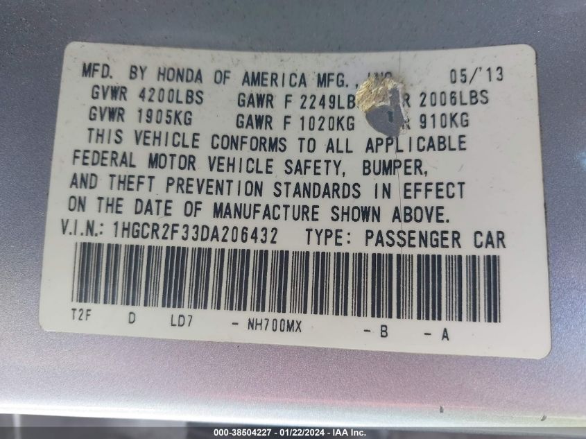 2013 HONDA ACCORD LX - 1HGCR2F33DA206432