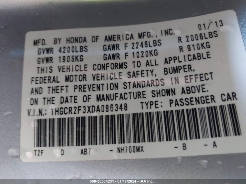 2013 HONDA ACCORD LX - 1HGCR2F3XDA096348