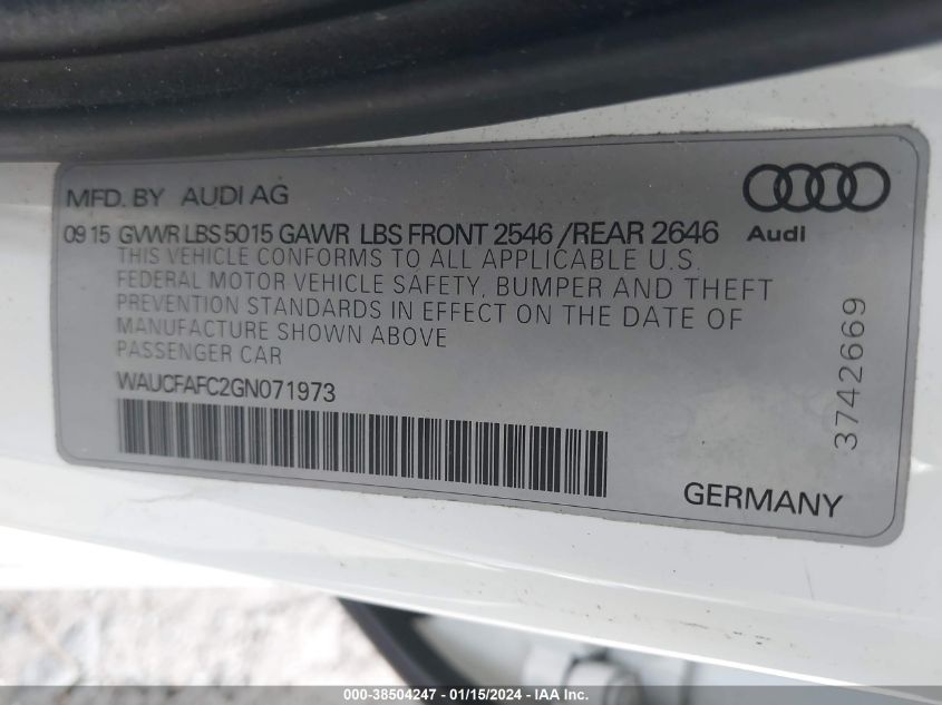 2016 AUDI A6 2.0T PREMIUM - WAUCFAFC2GN071973