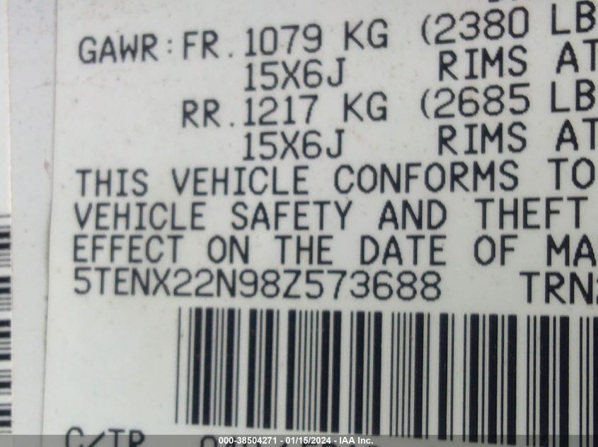 5TENX22N98Z573688 | 2008 TOYOTA TACOMA