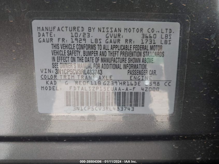 2024 NISSAN KICKS SV - 3N1CP5CV3RL483743