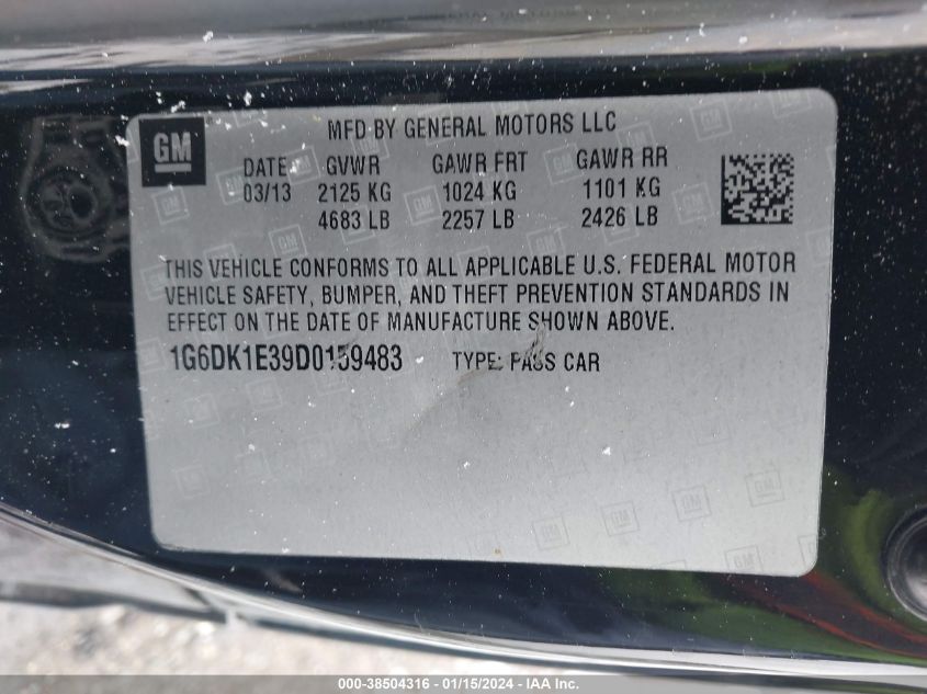 2013 CADILLAC CTS PERFORMANCE - 1G6DK1E39D0159483