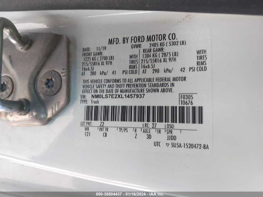 2020 FORD TRANSIT CONNECT XL CARGO VAN - NM0LS7E2XL1457937