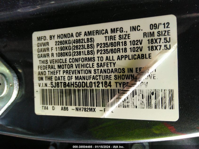 2013 ACURA RDX - 5J8TB4H50DL012184