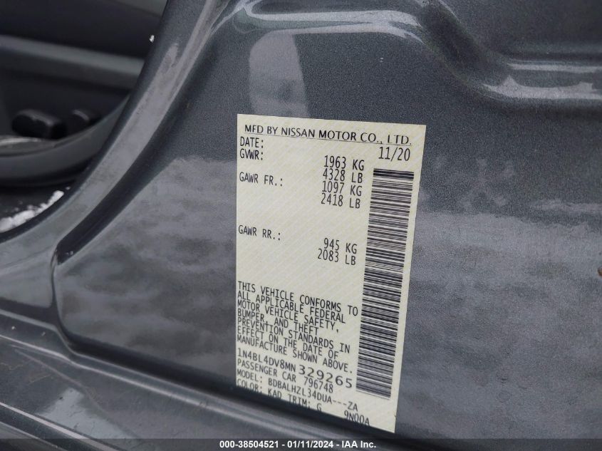 2021 NISSAN ALTIMA SV - 1N4BL4DV8MN329265