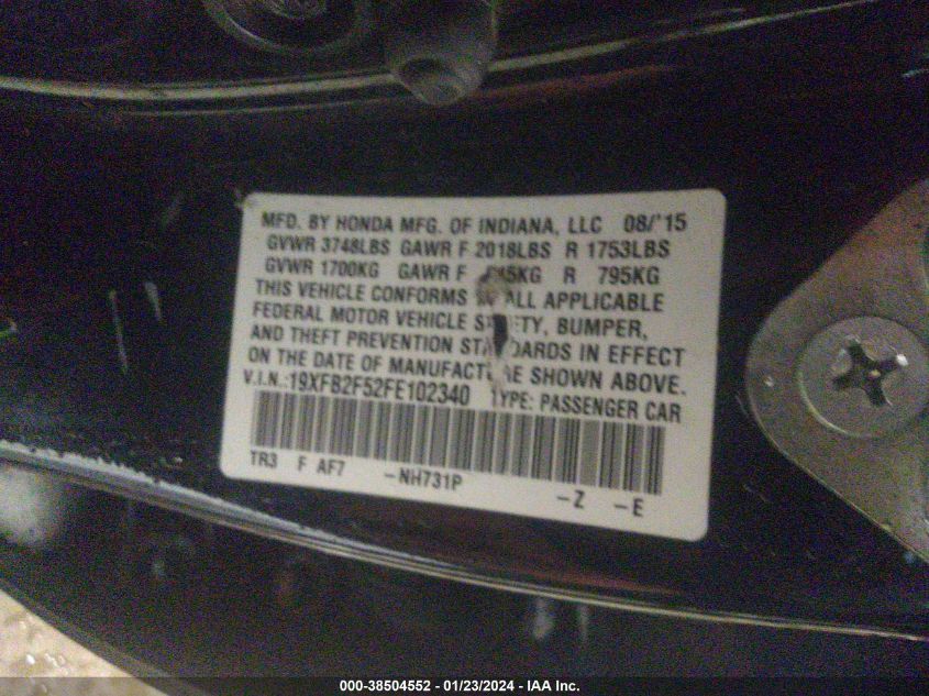 2015 HONDA CIVIC LX - 19XFB2F52FE102340