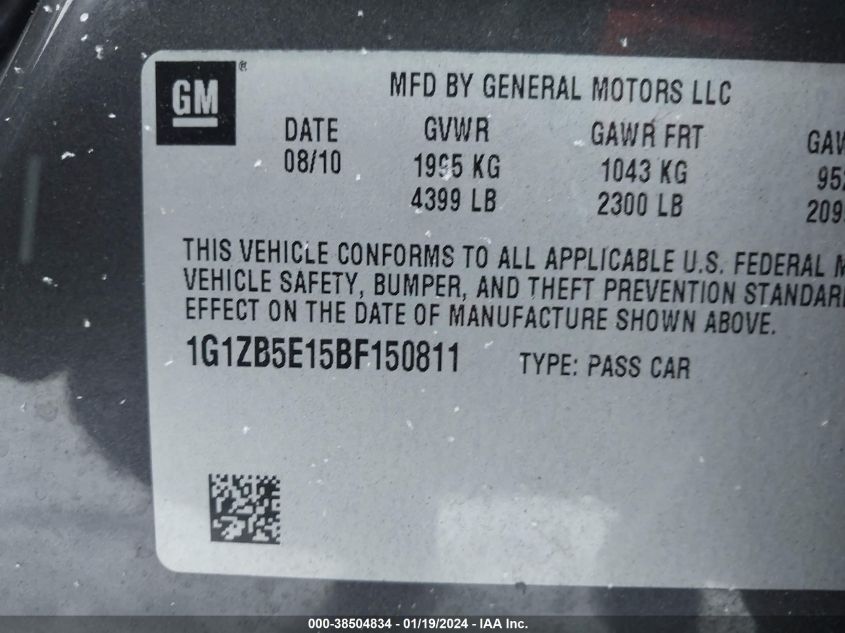 1G1ZB5E15BF150811 | 2011 CHEVROLET MALIBU