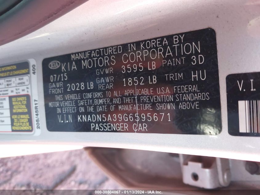 2016 KIA RIO SX - KNADN5A39G6595671