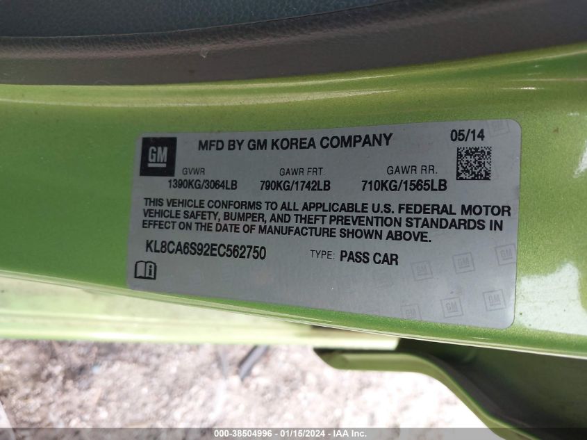 2014 CHEVROLET SPARK LS MANUAL - KL8CA6S92EC562750