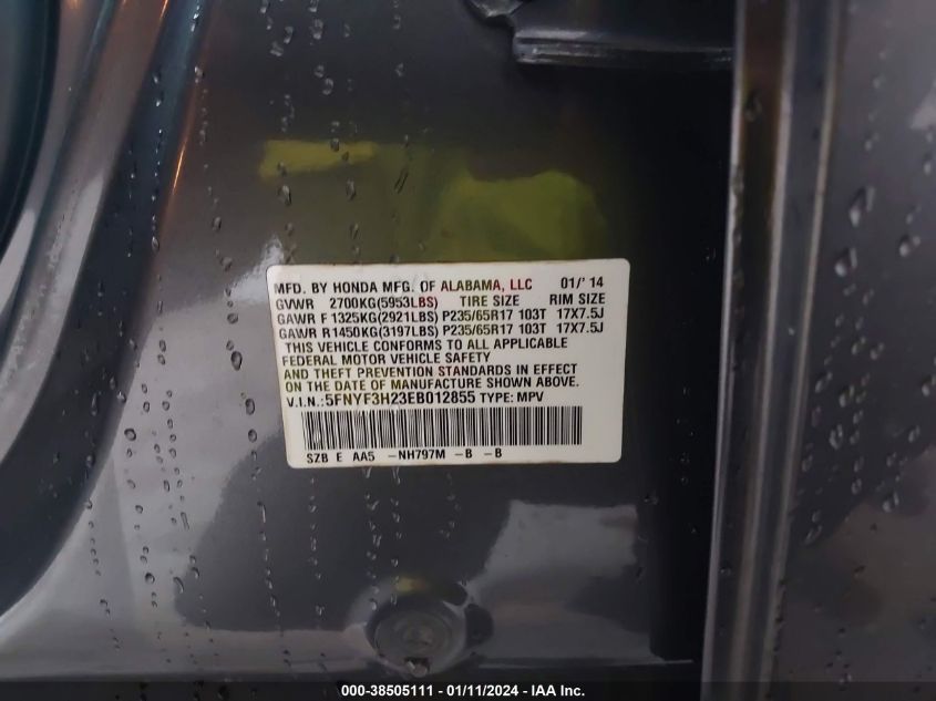2014 HONDA PILOT LX - 5FNYF3H23EB012855