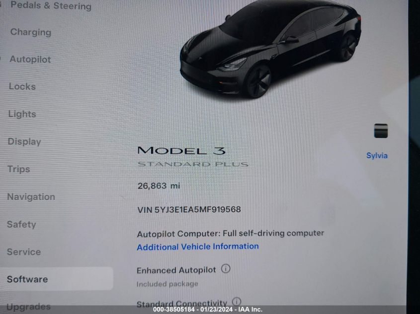 2021 TESLA MODEL 3 STANDARD RANGE PLUS REAR-WHEEL DRIVE - 5YJ3E1EA5MF919568