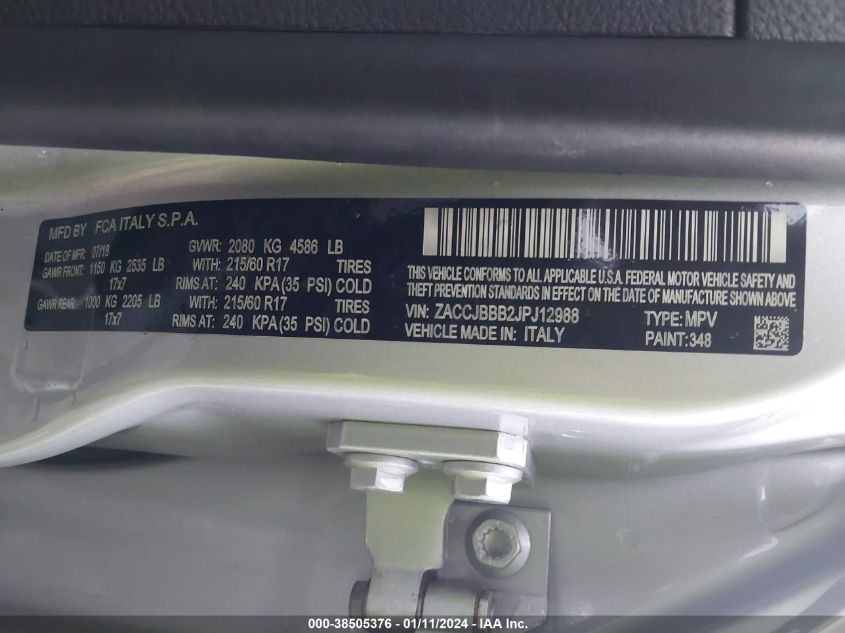 2018 JEEP RENEGADE LATITUDE - ZACCJBBB2JPJ12988