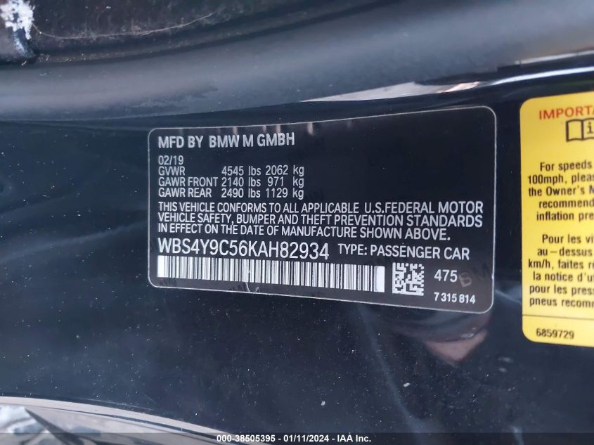 2019 BMW M4 - WBS4Y9C56KAH82934