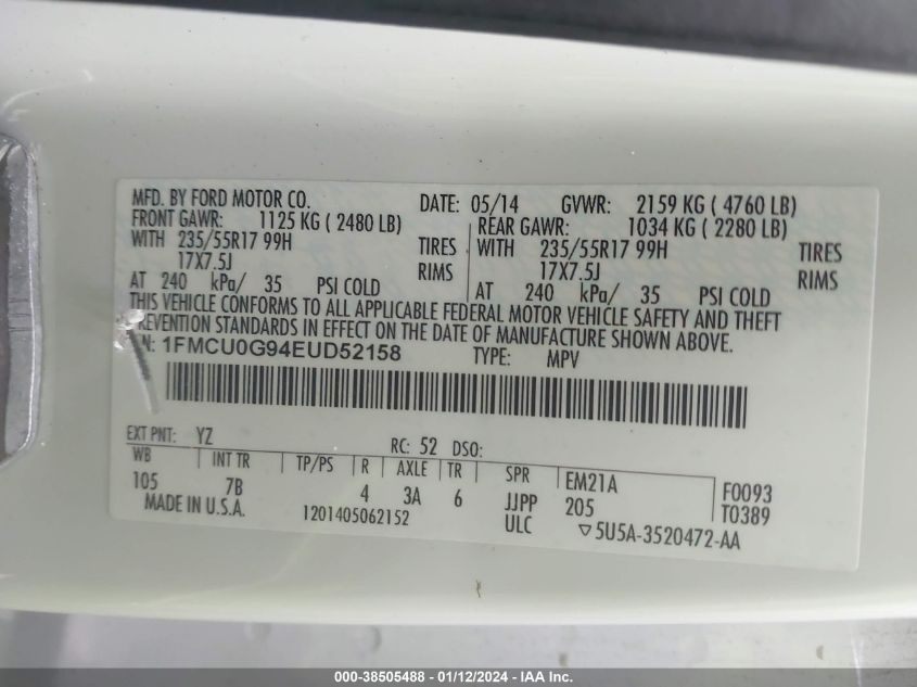 2014 FORD ESCAPE SE - 1FMCU0G94EUD52158