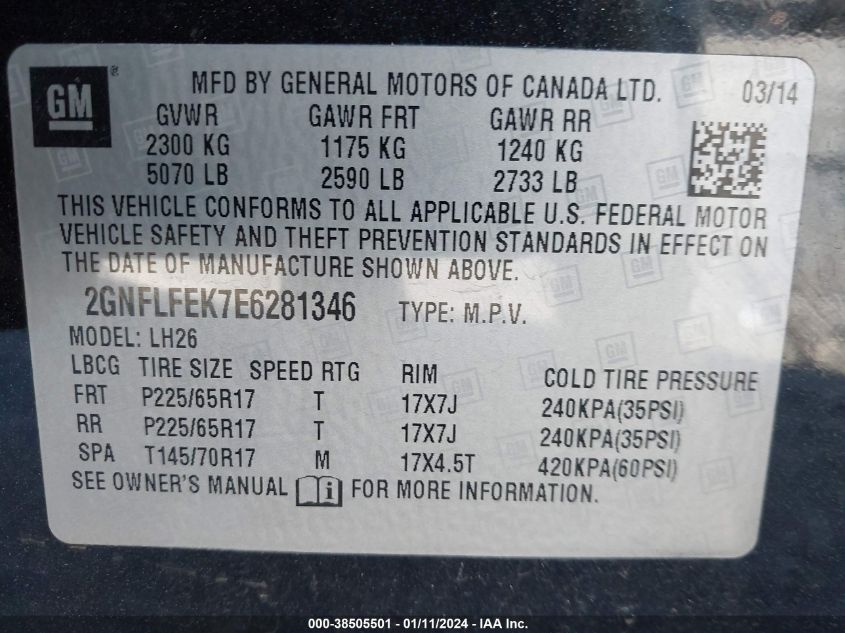 2014 CHEVROLET EQUINOX 1LT - 2GNFLFEK7E6281346