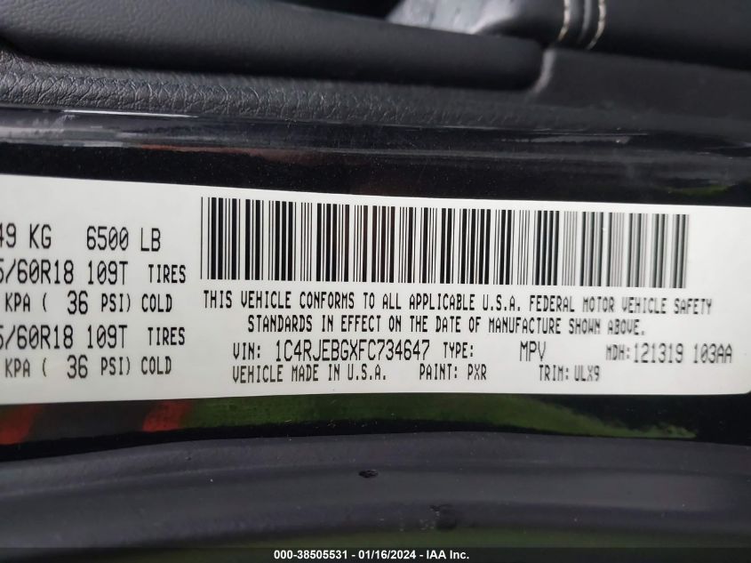2015 JEEP GRAND CHEROKEE LIMITED - 1C4RJEBGXFC734647