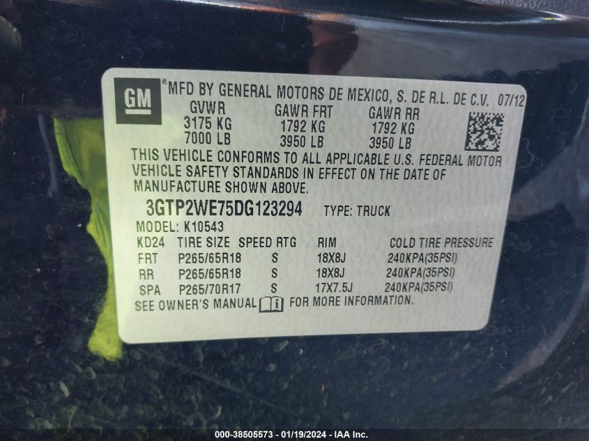 2013 GMC SIERRA 1500 SLT - 3GTP2WE75DG123294