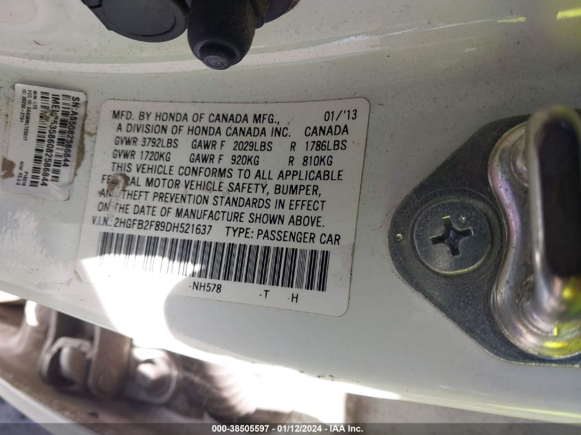 2013 HONDA CIVIC EX - 2HGFB2F89DH521637