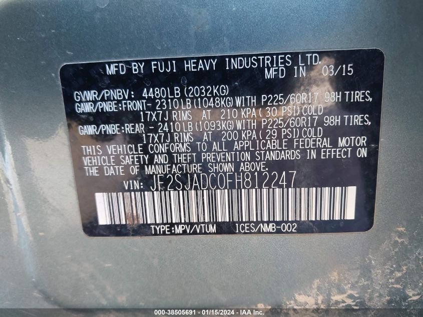 2015 SUBARU FORESTER 2.5I PREMIUM - JF2SJADC0FH812247
