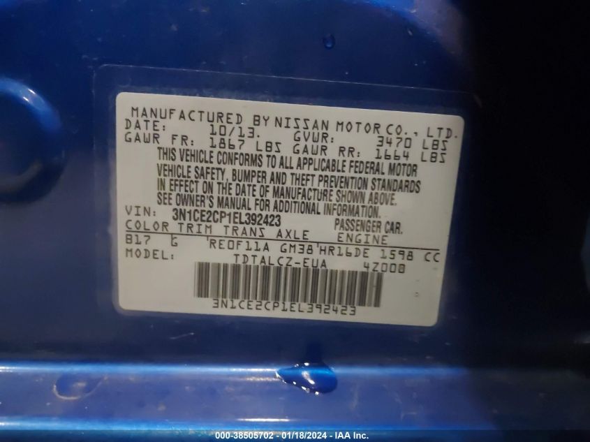2014 NISSAN VERSA NOTE S PLUS - 3N1CE2CP1EL392423