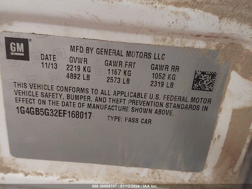 2014 BUICK LACROSSE - 1G4GB5G32EF168017