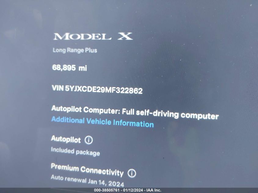 2021 TESLA MODEL X - 5YJXCDE29MF322862
