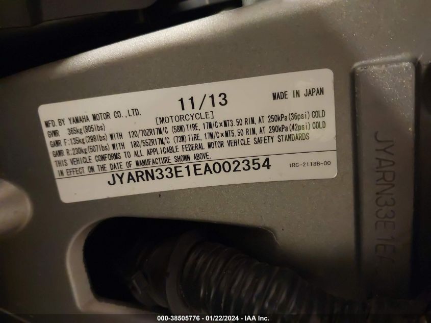 2014 YAMAHA FZ09 JYARN33E1EA002354