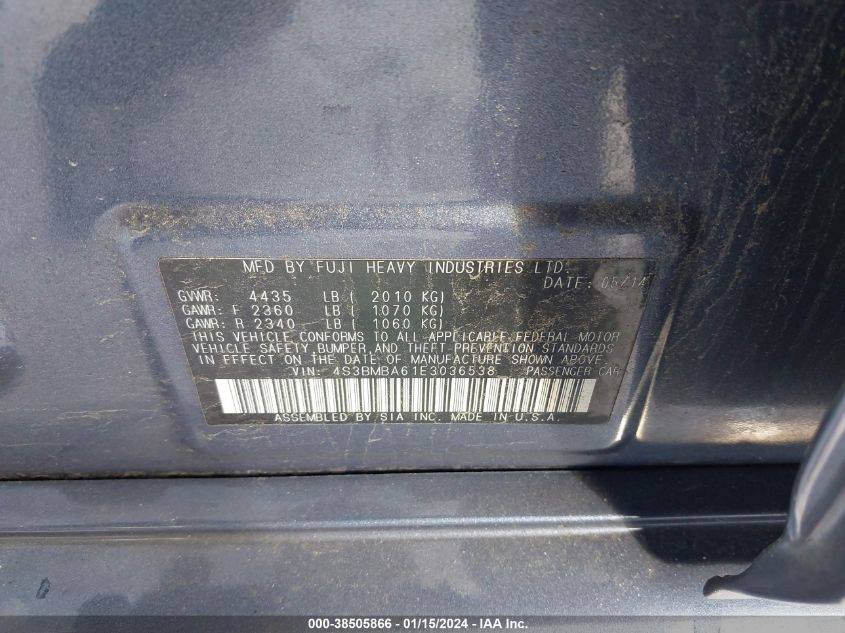 2014 SUBARU LEGACY 2.5I - 4S3BMBA61E3036538