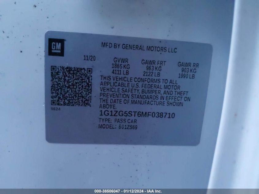 2021 CHEVROLET MALIBU RS - 1G1ZG5ST6MF038710