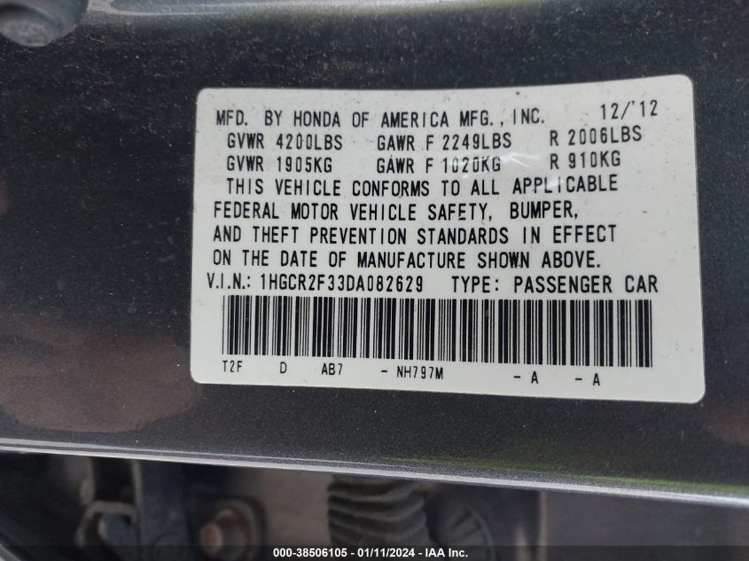 2013 HONDA ACCORD LX - 1HGCR2F33DA082629