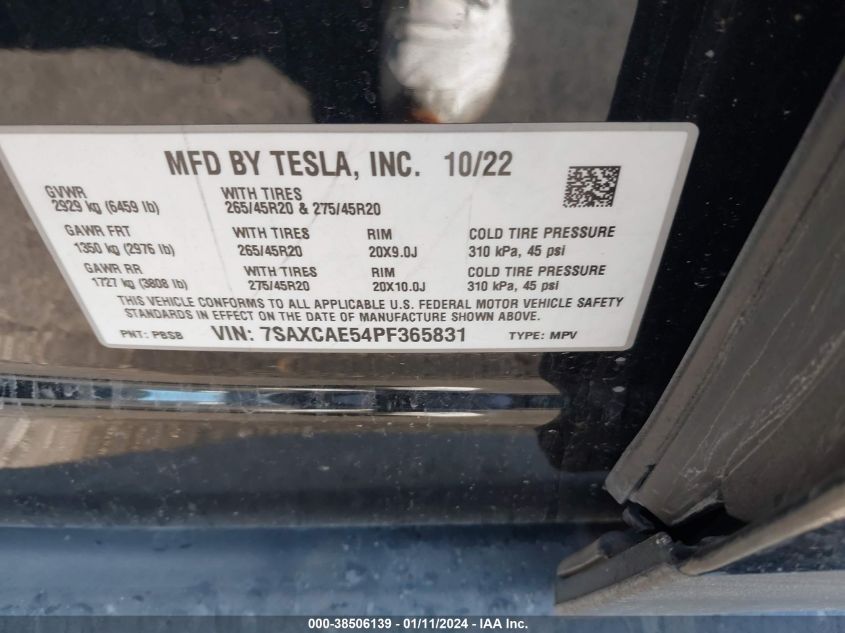 2023 TESLA MODEL X DUAL MOTOR ALL-WHEEL DRIVE/STANDARD RANGE - 7SAXCAE54PF365831