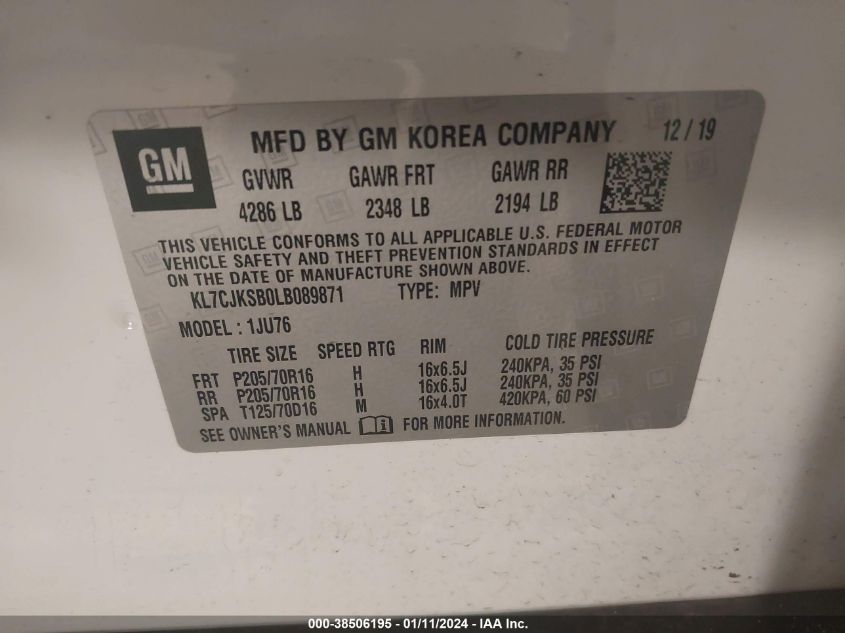 2020 CHEVROLET TRAX LS - KL7CJKSB0LB089871
