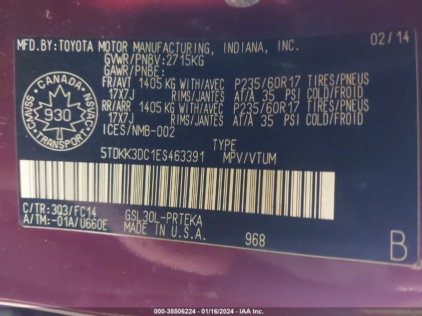2014 TOYOTA SIENNA LE - 5TDKK3DC1ES463391