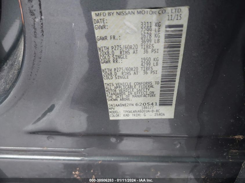 2015 NISSAN ARMADA PLATINUM - 5N1AA0NE2FN620541