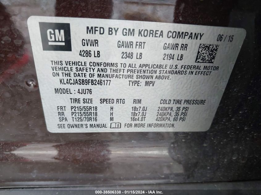 2015 BUICK ENCORE - KL4CJASB9FB246177