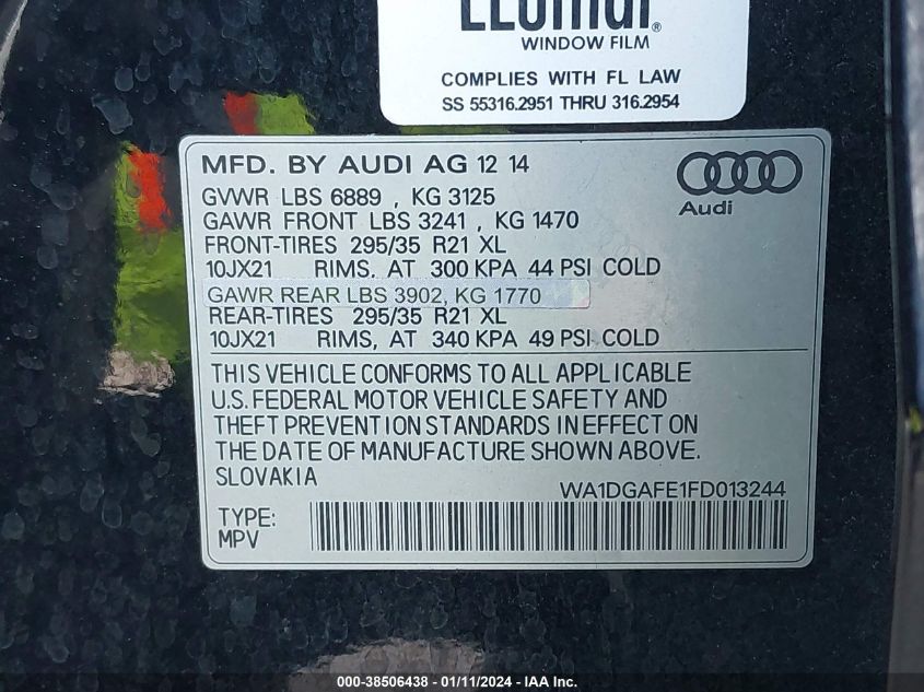 2015 AUDI Q7 3.0T S LINE PRESTIGE - WA1DGAFE1FD013244