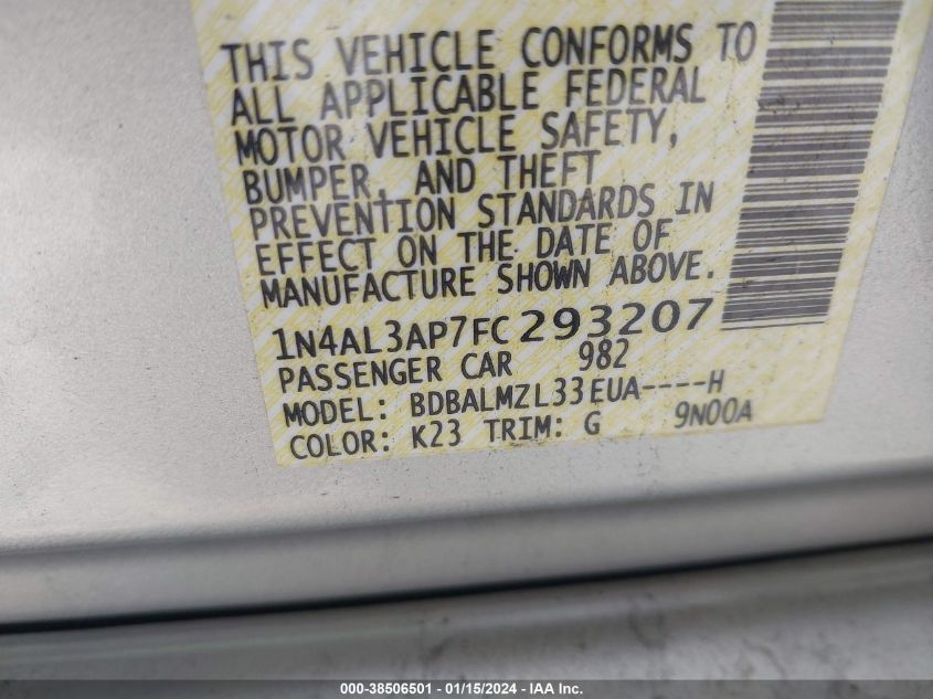 2015 NISSAN ALTIMA 2.5 SV - 1N4AL3AP7FC293207