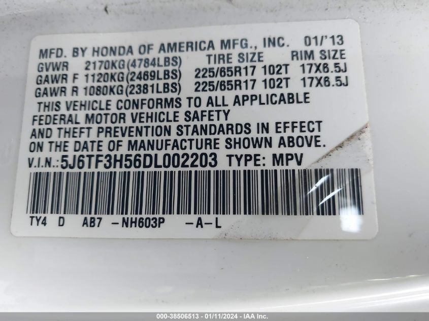 2013 HONDA CROSSTOUR EX-L - 5J6TF3H56DL002203