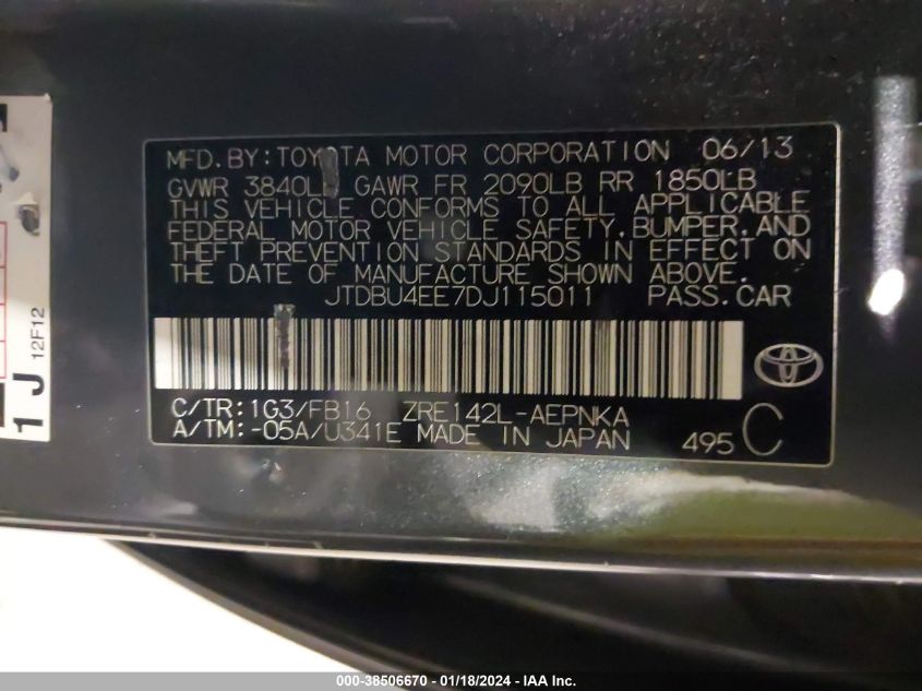 2013 TOYOTA COROLLA LE - JTDBU4EE7DJ115011