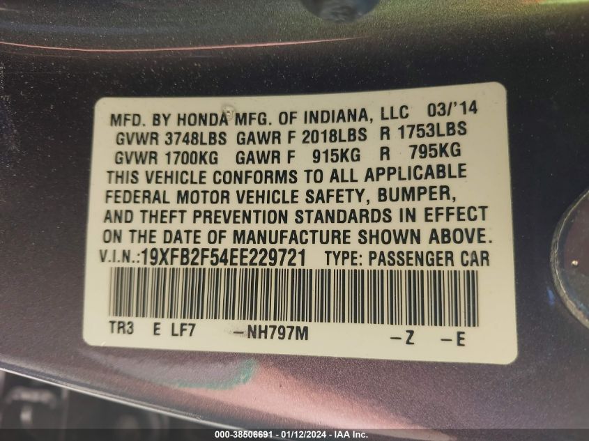 2014 HONDA CIVIC LX - 19XFB2F54EE229721