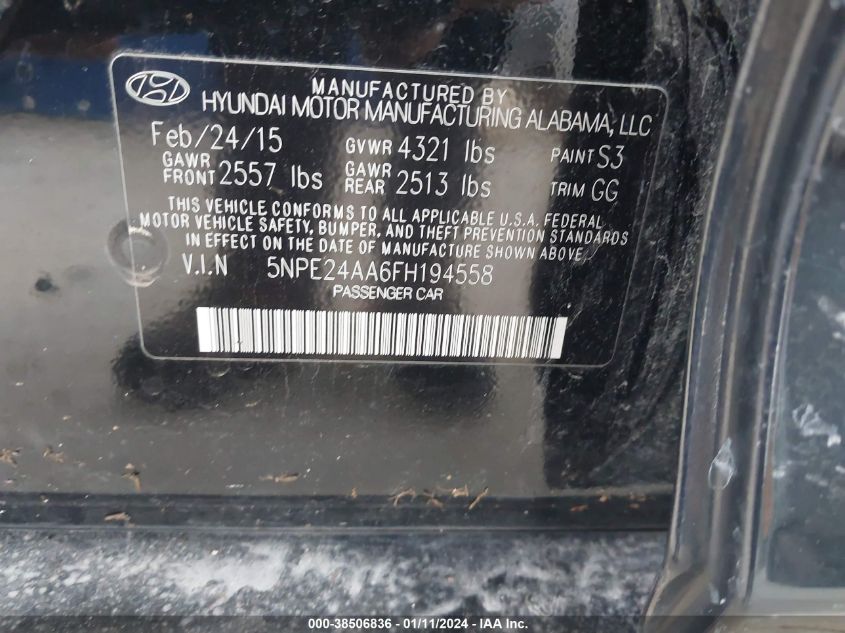 2015 HYUNDAI SONATA ECO - 5NPE24AA6FH194558