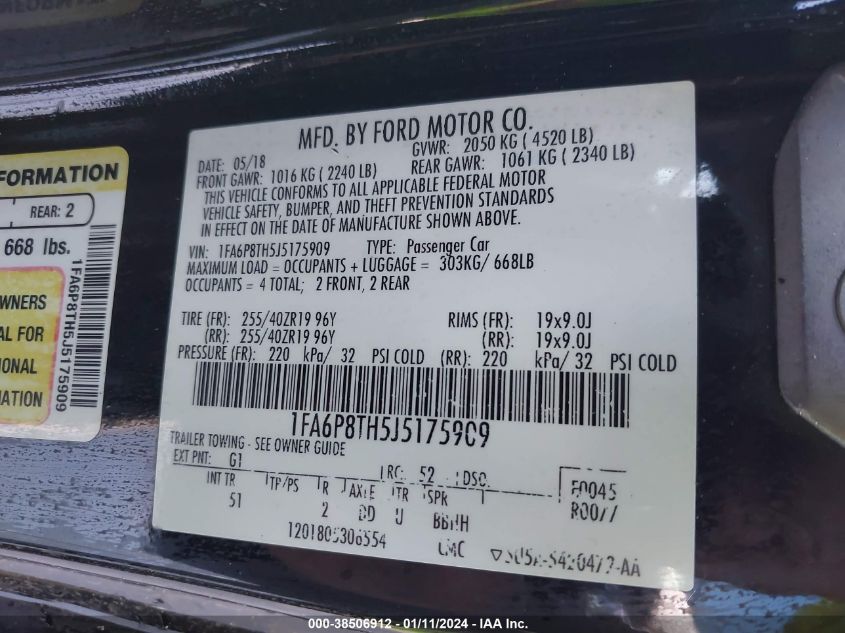 2018 FORD MUSTANG ECOBOOST - 1FA6P8TH5J5175909