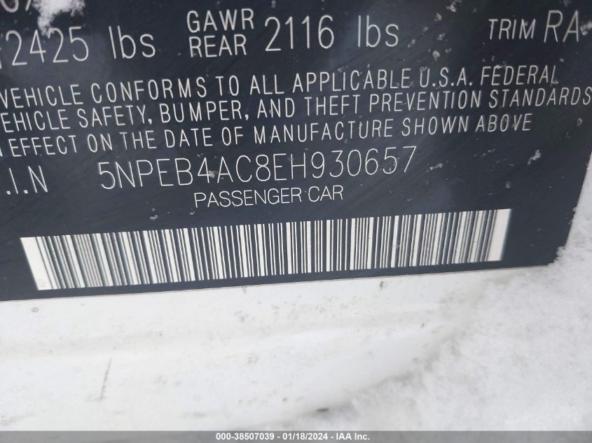 2014 HYUNDAI SONATA GLS - 5NPEB4AC8EH930657